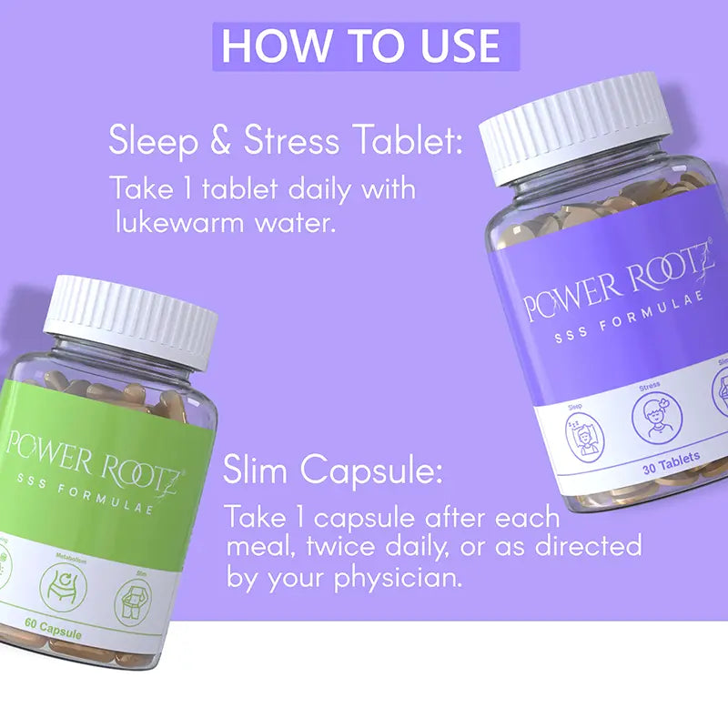 Power Rootz SSS Formulae | 3-in-1 Weight Loss Formula | Ayurvedic Capsules & Tablets For Weight Loss, Stress & Sleep Management | For Men & Women