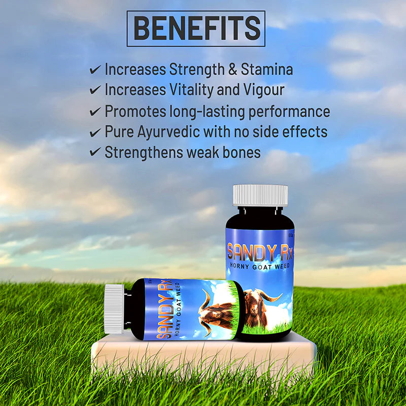 Sandy Rx Horny Goat Weed Supplement | Ayurvedic Hormone Balancer & Libido Booster | Supports Estrogen & Testosterone Levels